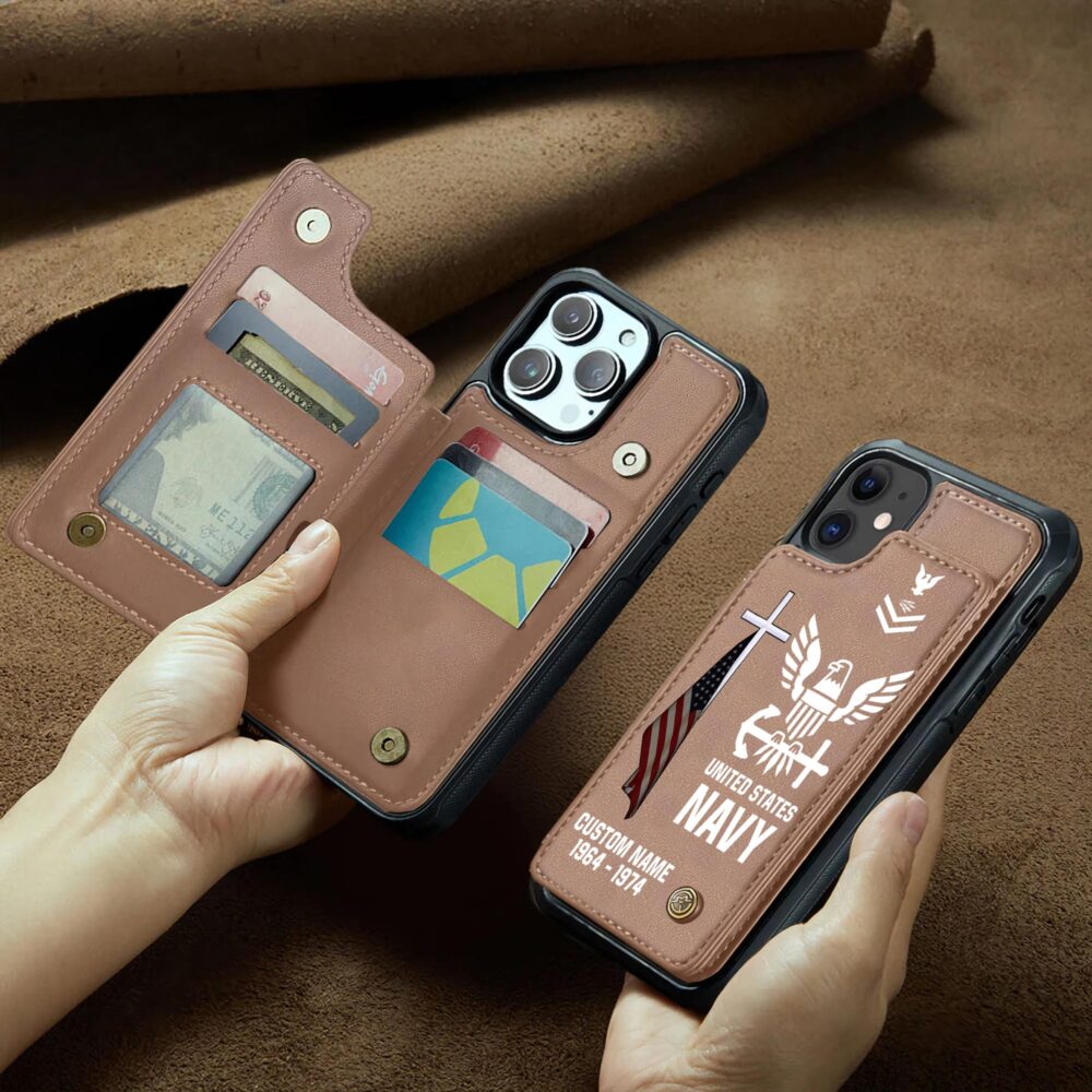 US Navy, E 9 Gold - Leather Flip Phone Case - Image 2