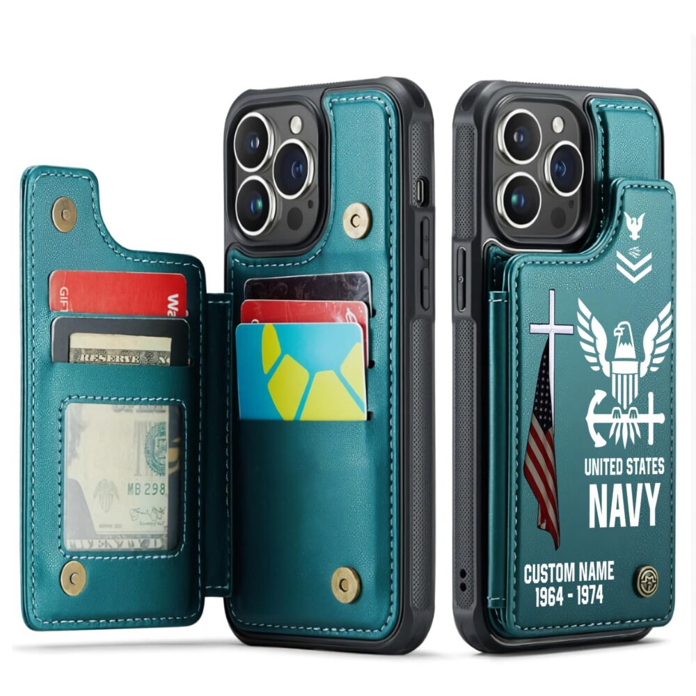 US Navy, E 9 Gold - Leather Flip Phone Case - Image 5