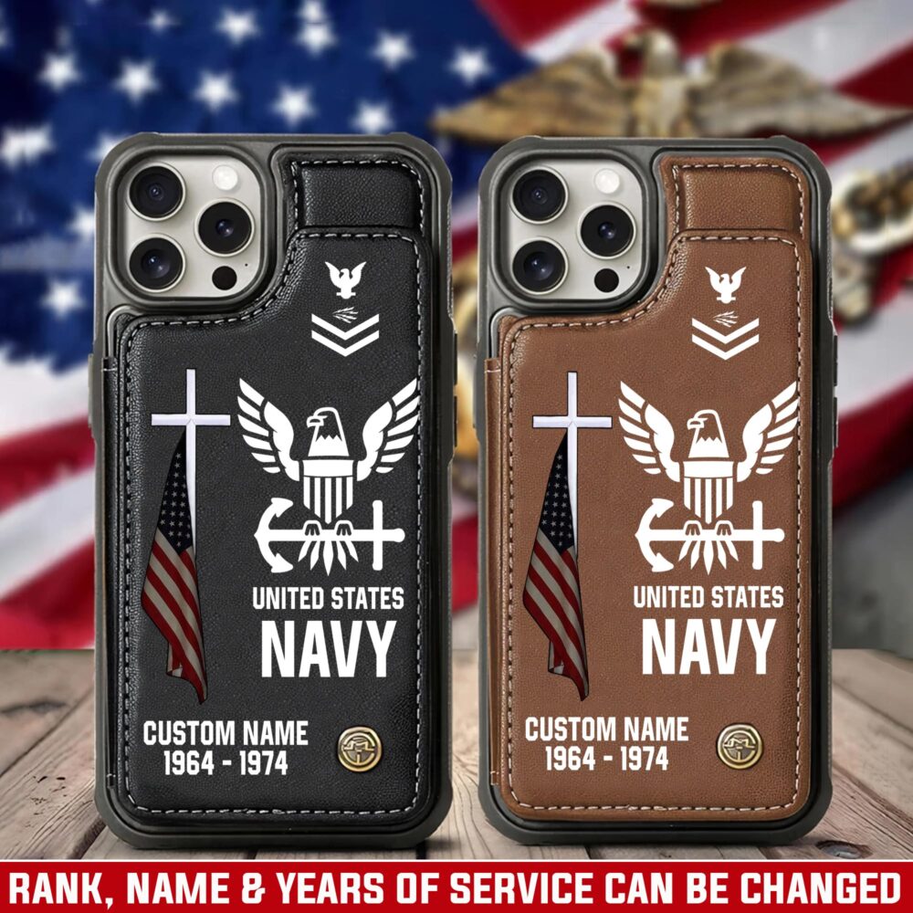 US Navy, E 9 Gold - Leather Flip Phone Case