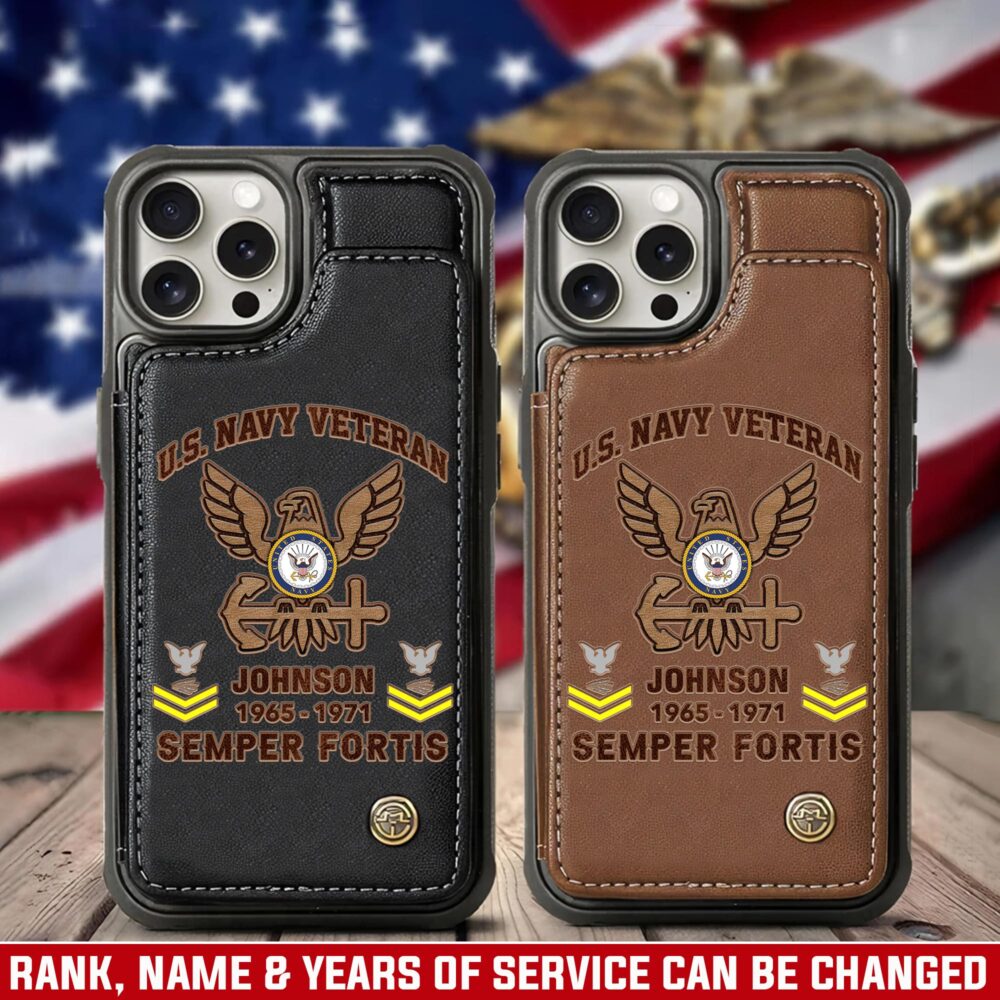 US Navy, E 4 Red - Leather Flip Phone Case