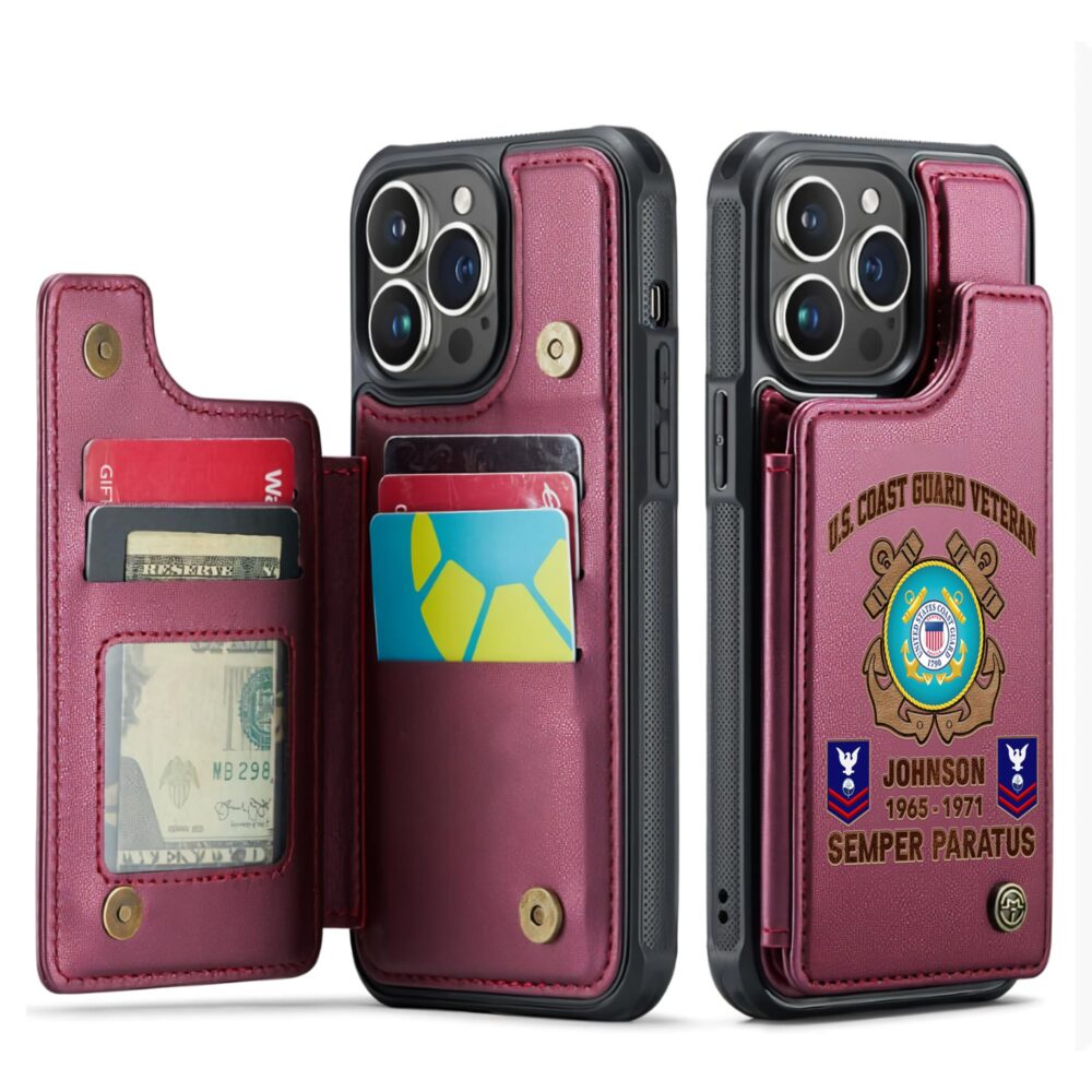 US Coast Guard, Remember - Honor - Respect - Leather Flip Phone Case - Image 4