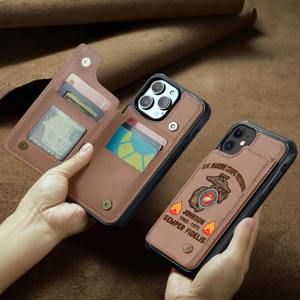 US Marine Corps, E 2 Marines Private First Class - Leather Flip Phone Case - Image 2