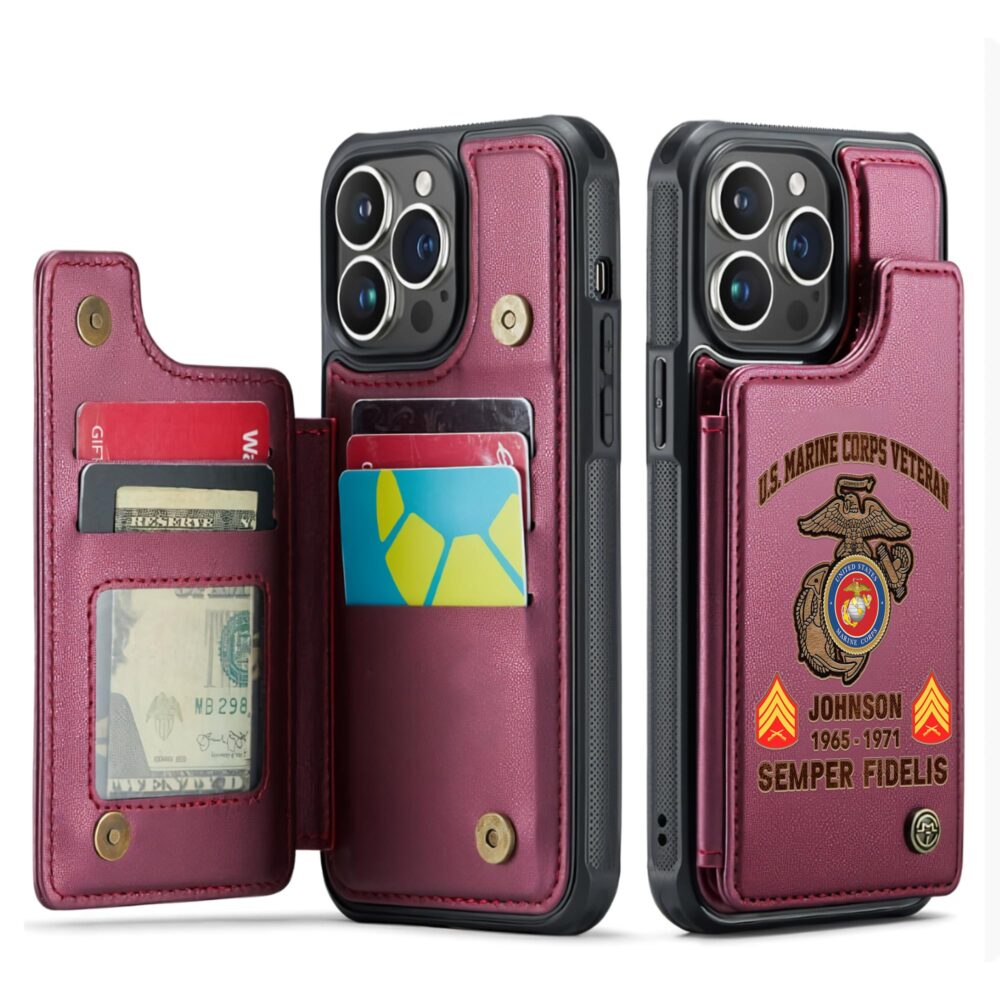 US Marine Corps, E 2 Marines Private First Class - Leather Flip Phone Case - Image 4