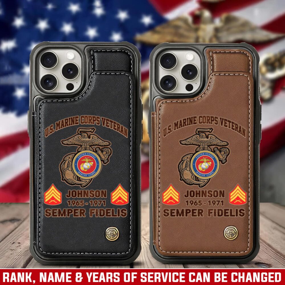 US Marine Corps, E 2 Marines Private First Class - Leather Flip Phone Case