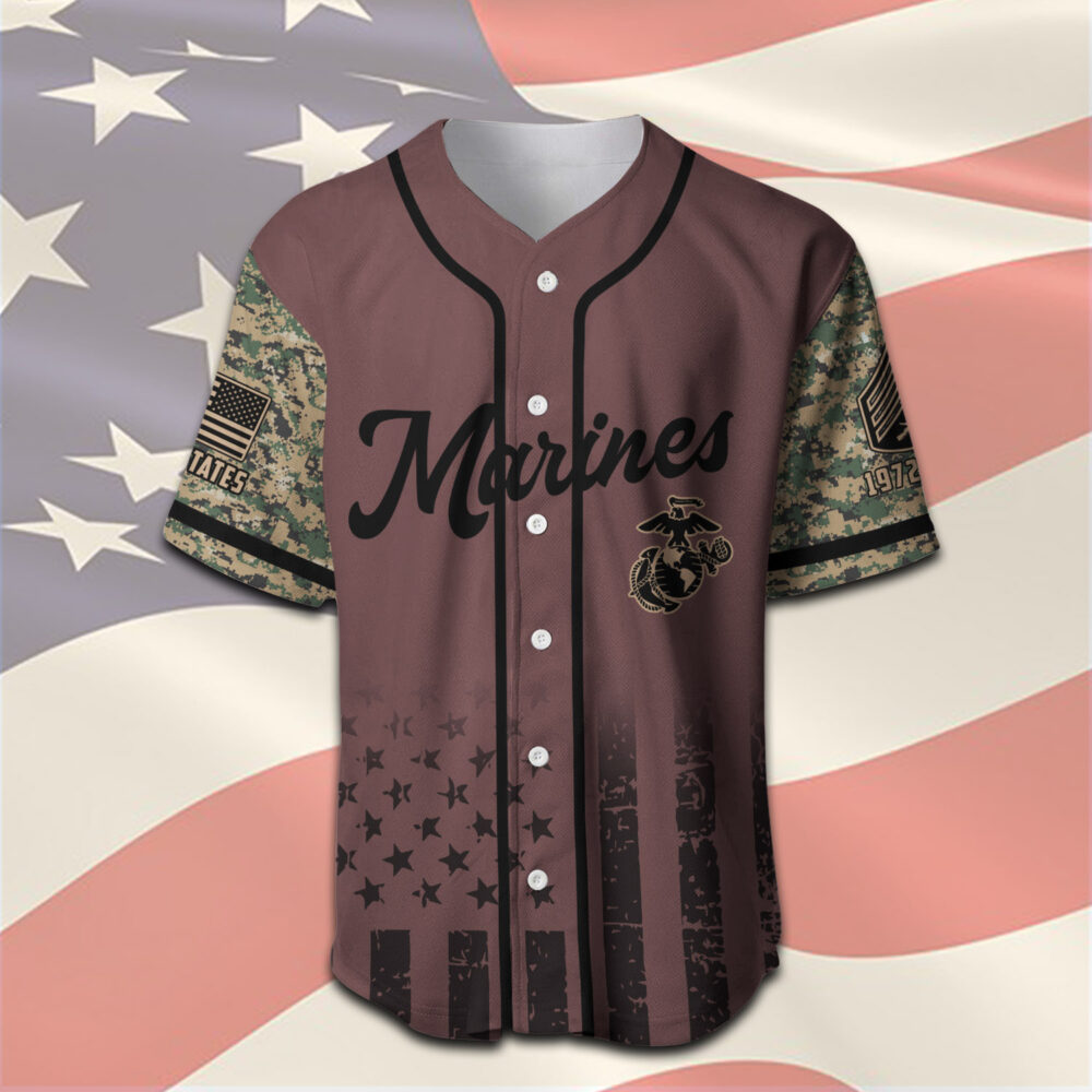 US Marine Corps, Proud Veteran - Baseball Jersey - Image 2