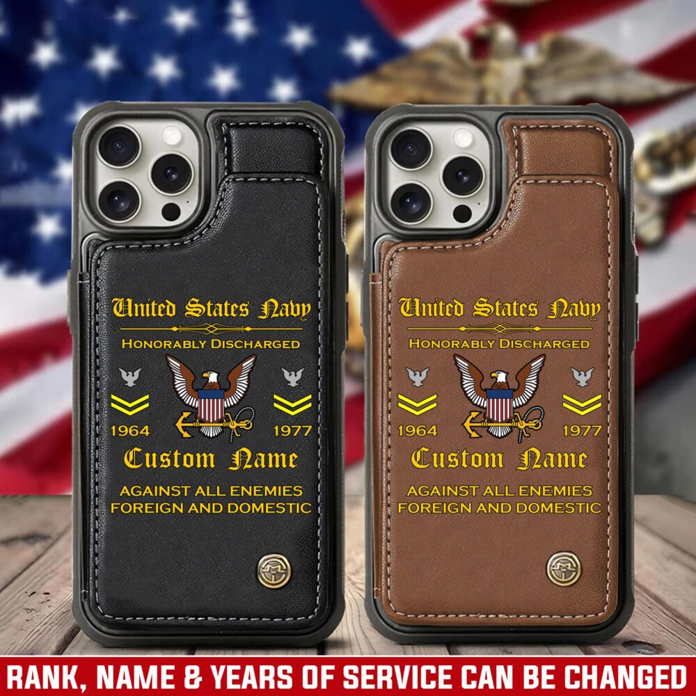 US Navy, E 7 Gold - Leather Flip Phone Case
