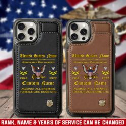 US Navy, E 7 Gold - Leather Flip Phone Case