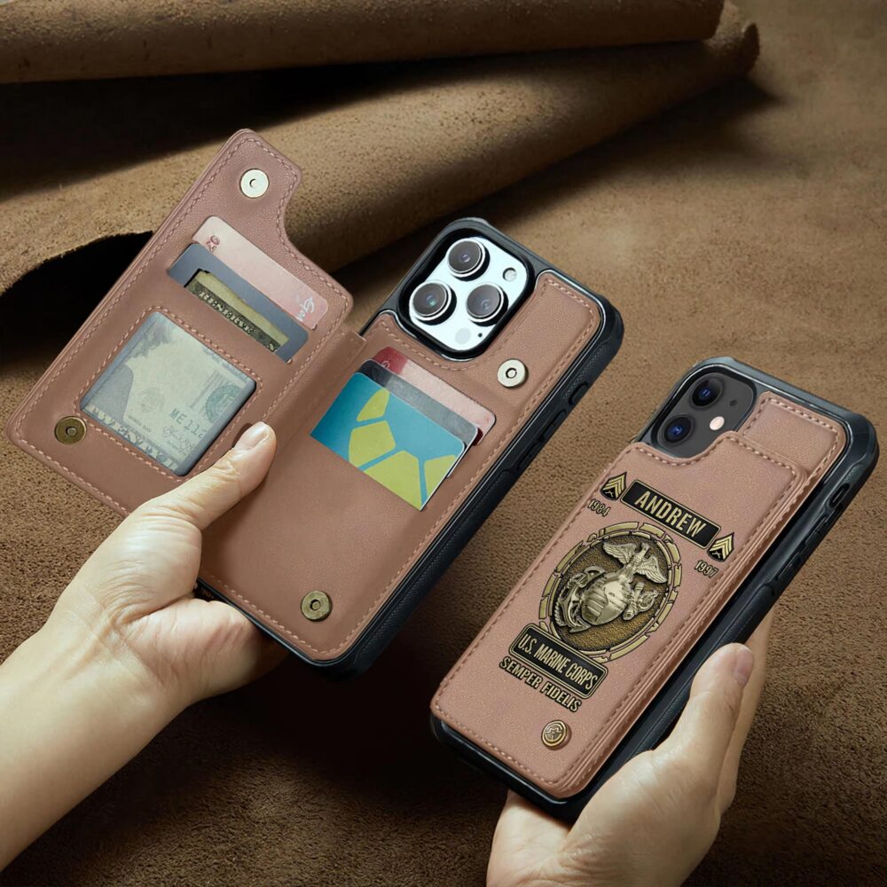 US Marine Corps, American By Birth, Veteran By Choice - Leather Flip Phone Case - Image 2