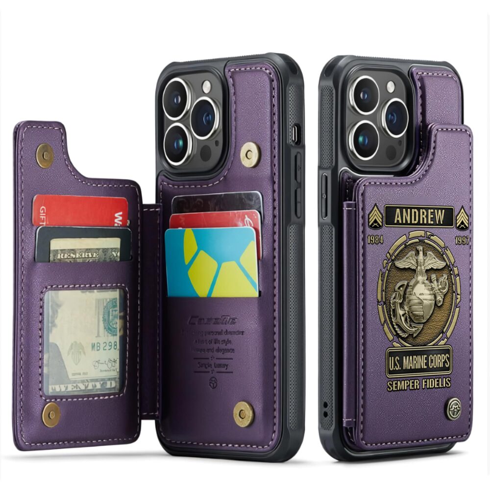 US Marine Corps, American By Birth, Veteran By Choice - Leather Flip Phone Case - Image 6