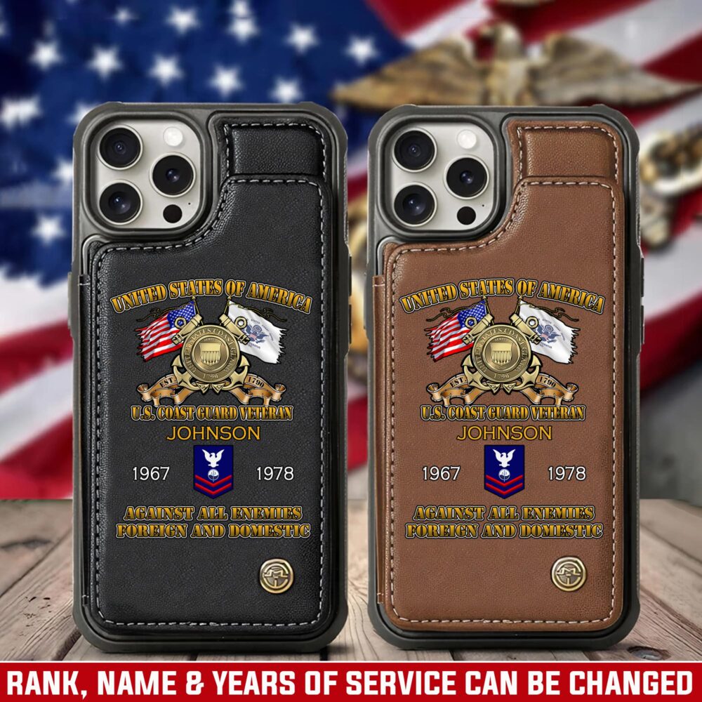 US Coast Guard, E 4 Gold - Leather Flip Phone Case
