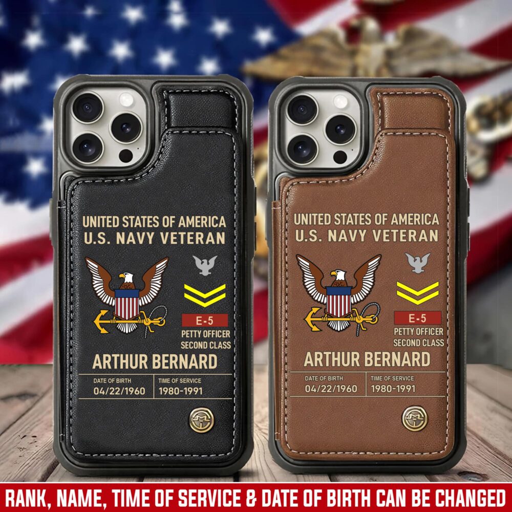 US Navy, E 5 Red - Leather Flip Phone Case