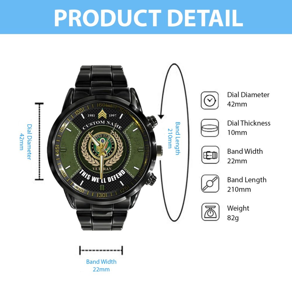 US Army, Life And Pride - Black Stainless Steel Watch - Image 4