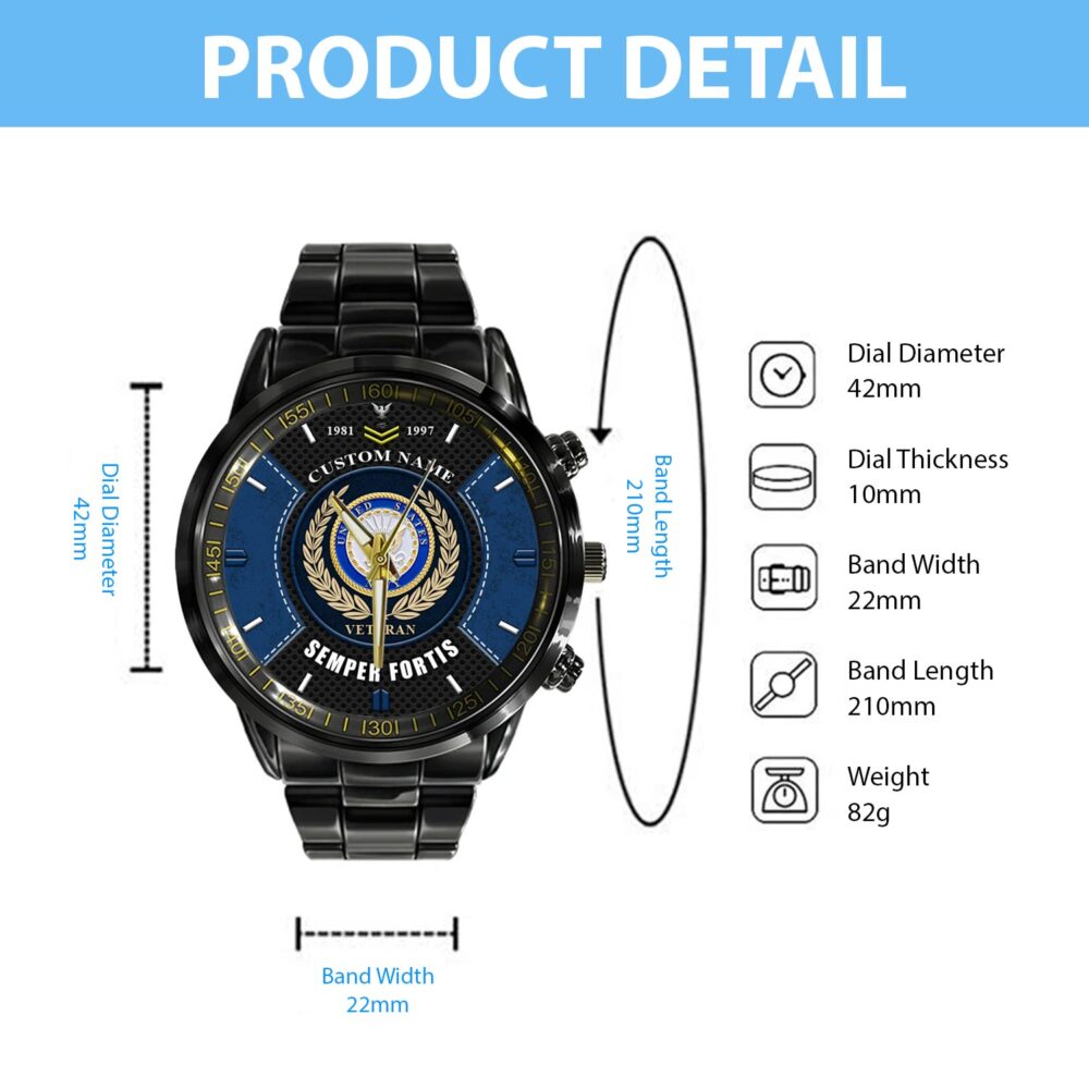 US Navy, Remember - Honor - Respect - Black Stainless Steel Watch - Image 4