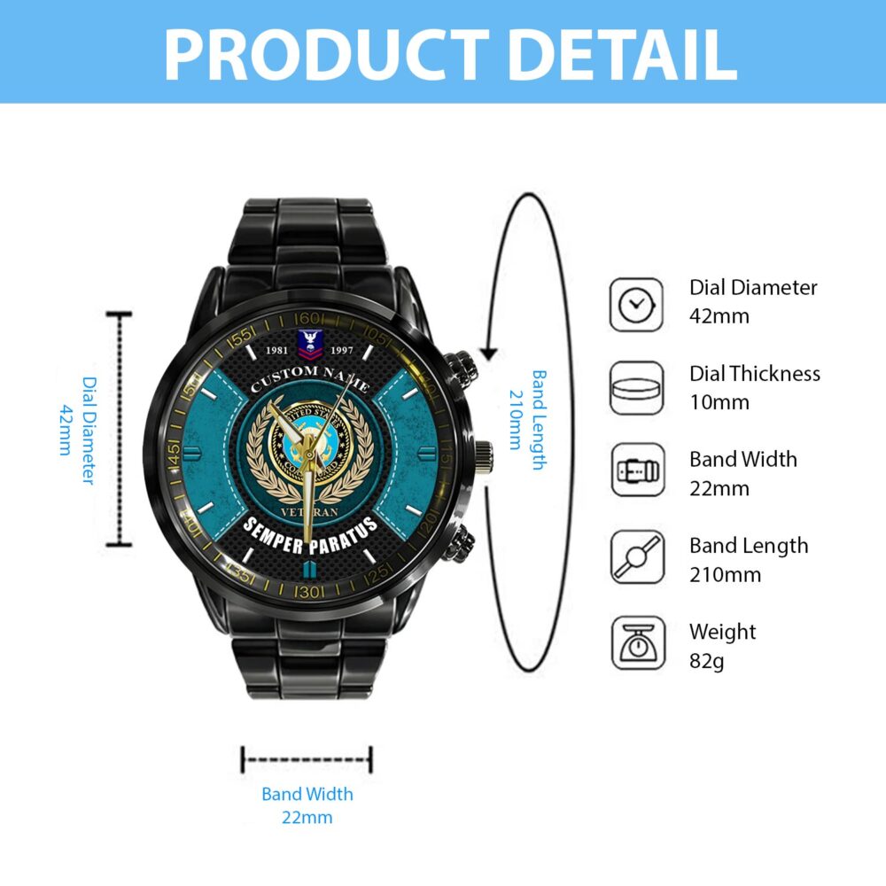 US Coast Guard, E 4 Gold - Black Stainless Steel Watch - Image 4