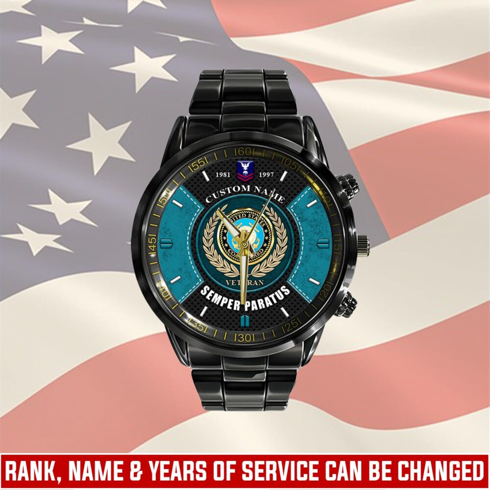 US Coast Guard, E 4 Gold - Black Stainless Steel Watch