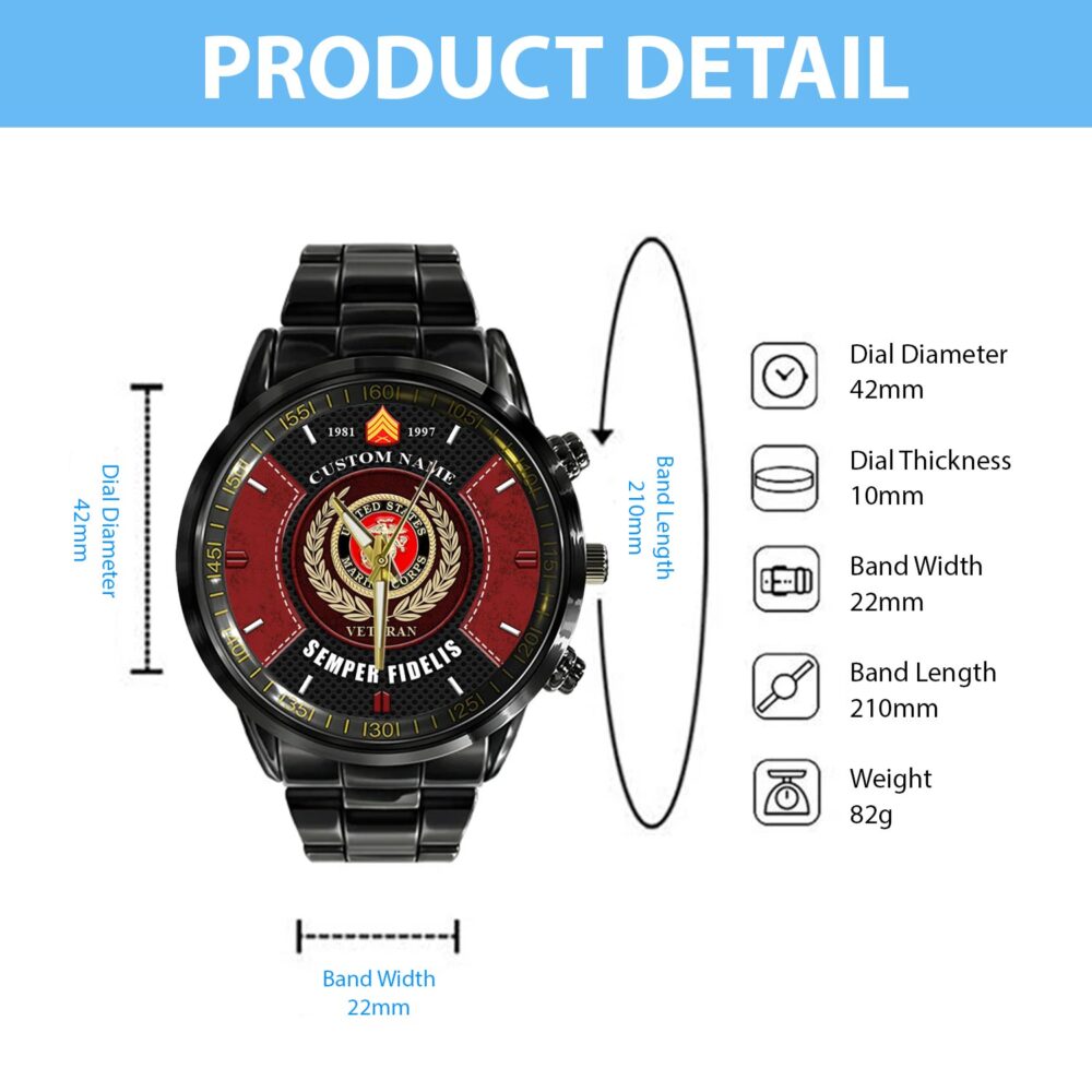 US Marine Corps, E 8 Marines Master Sergeant - Black Stainless Steel Watch - Image 4