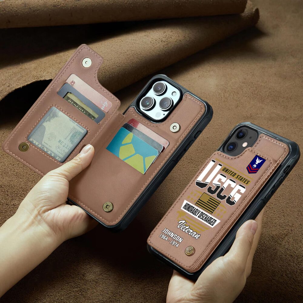 US Coast Guard, E 6 Gold - Leather Flip Phone Case - Image 2