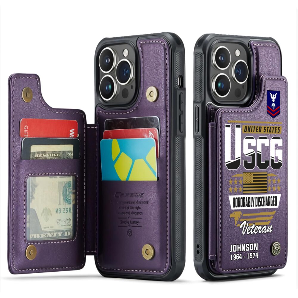 US Coast Guard, E 6 Gold - Leather Flip Phone Case - Image 6