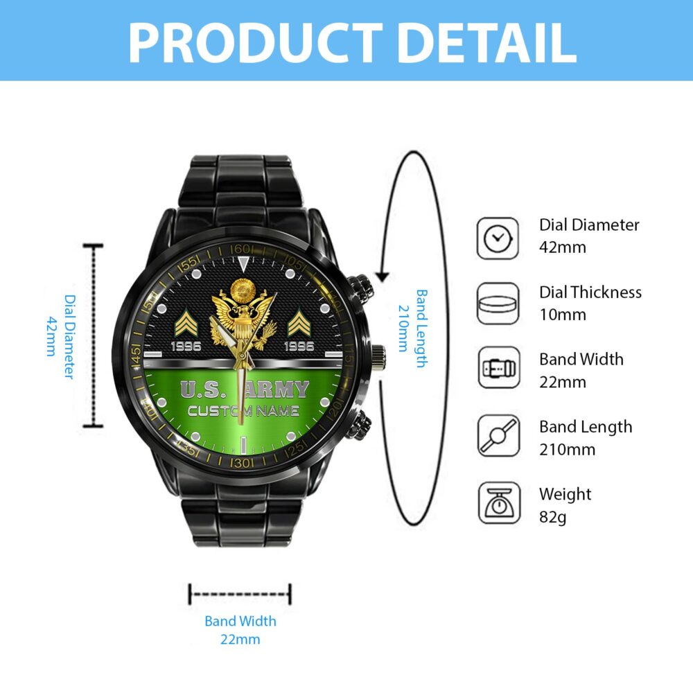 US Army, E 8 Army First Sergeant - Black Stainless Steel Watch - Image 4