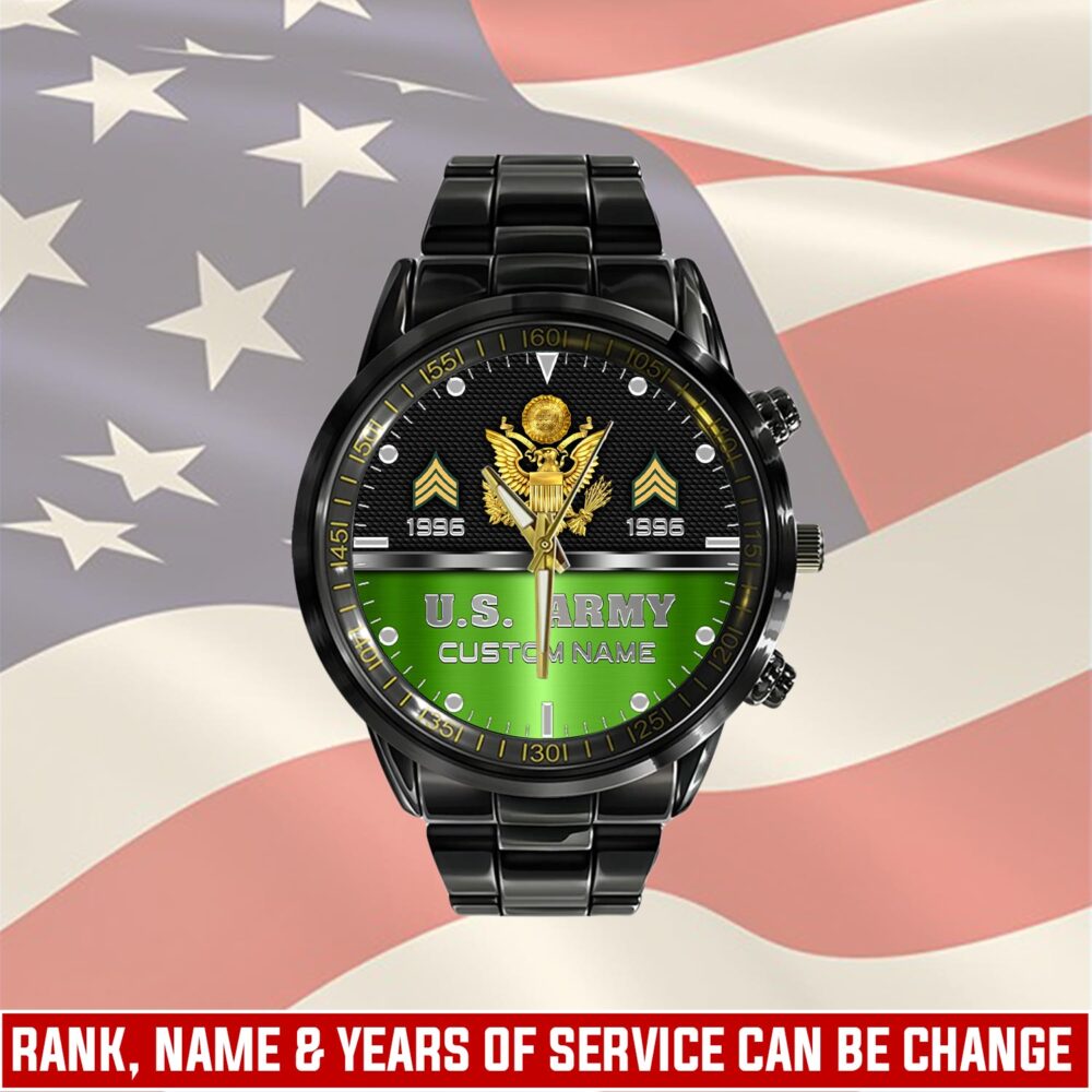 US Army, E 8 Army First Sergeant - Black Stainless Steel Watch