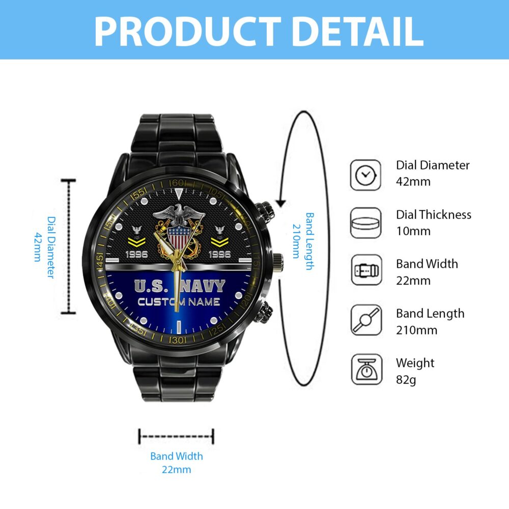US Navy, E 6 Red - Black Stainless Steel Watch - Image 4