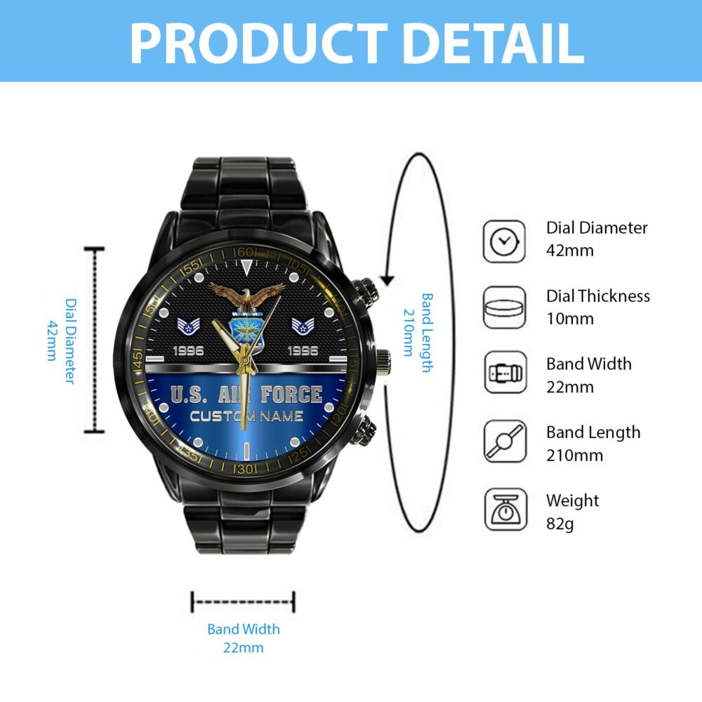 US Air Force, O 4 Air Force Major - Black Stainless Steel Watch - Image 4