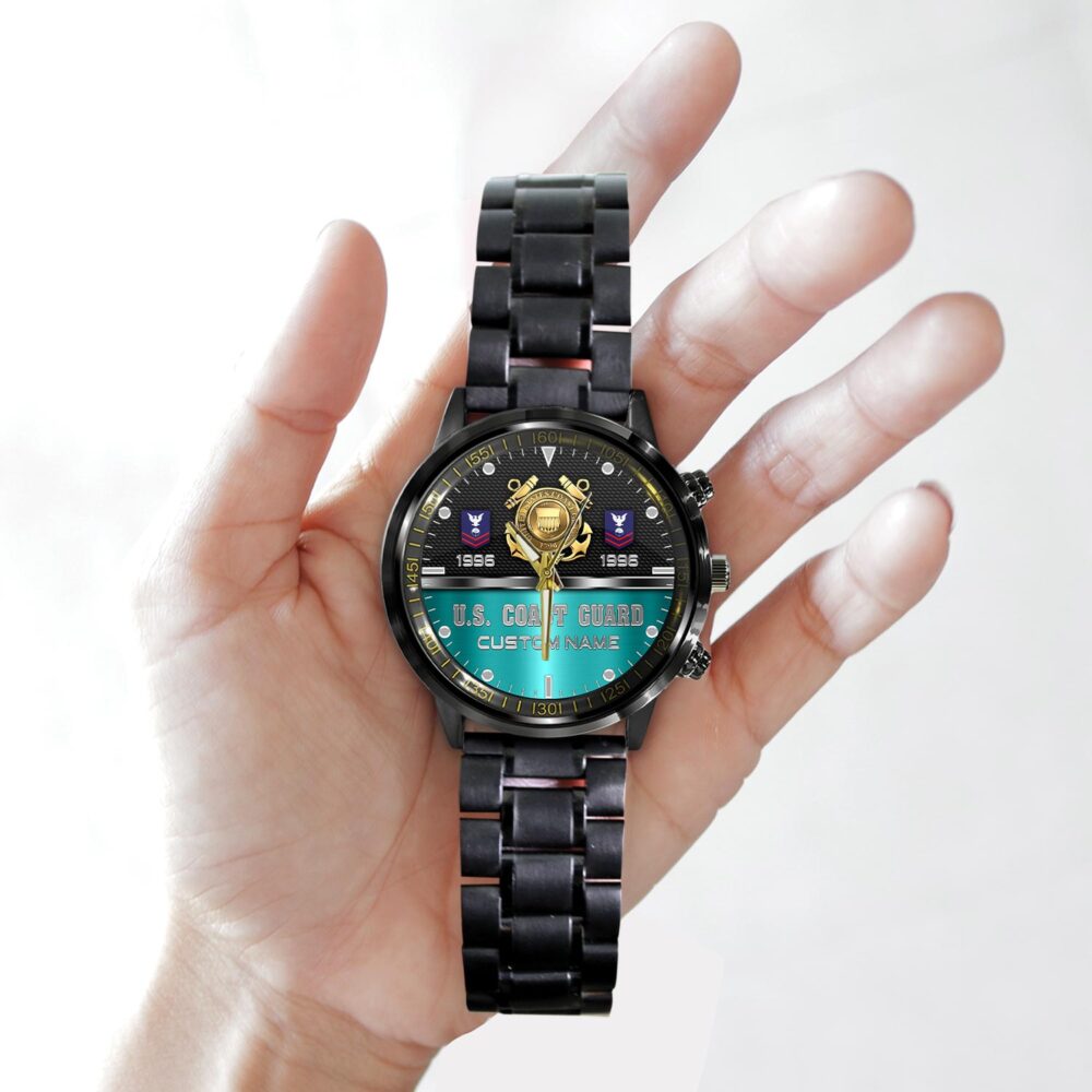 US Coast Guard, Proud To Have Served - Black Stainless Steel Watch - Image 2