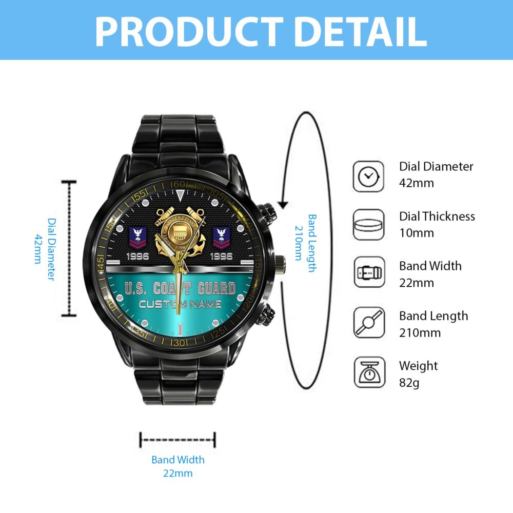 US Coast Guard, Proud To Have Served - Black Stainless Steel Watch - Image 4