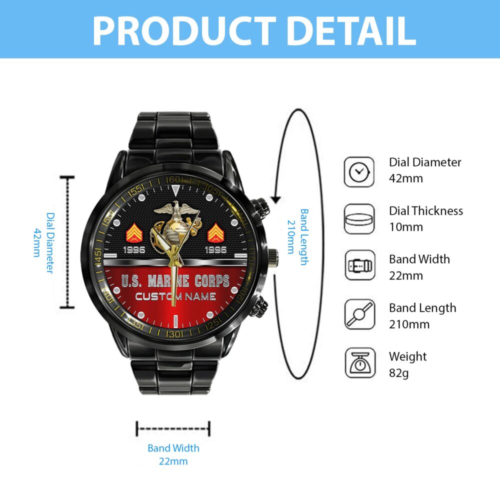 US Marine Corps, The Devil Dogs - Black Stainless Steel Watch - Image 4