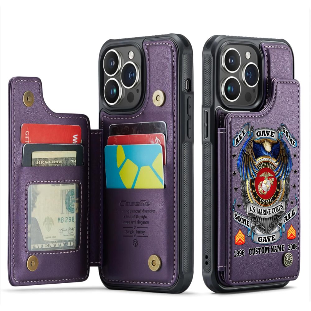 US Marine Corps, Proud Veteran - Leather Flip Phone Case - Image 6