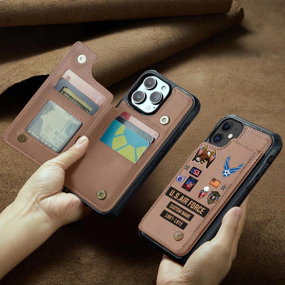 US Air Force , American By Birth, Veteran By Choice - Leather Flip Phone Case - Image 2