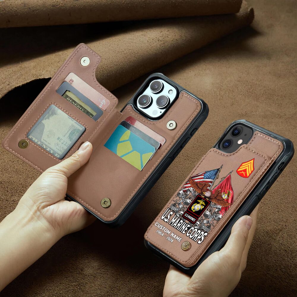 US Marine Corps, E 5 Marines Sergeant - Leather Flip Phone Case - Image 2