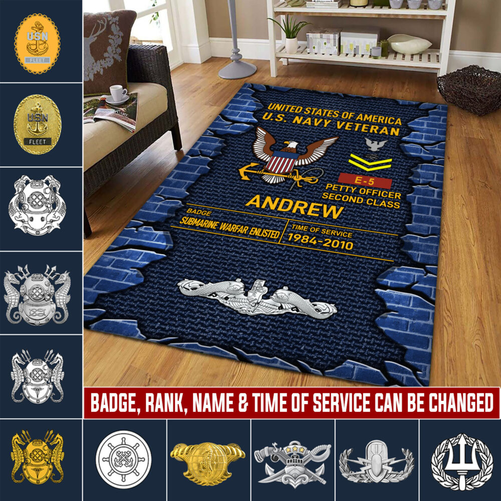 Navy Badge, Proud Veteran - Rug 48x63in