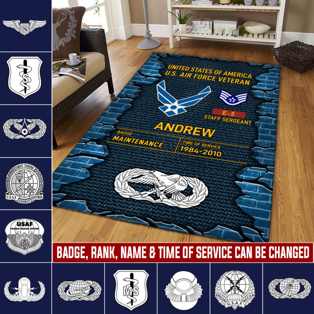 Air Force Badge, E 8 Air Force First Sergeant - Rug 80x58in
