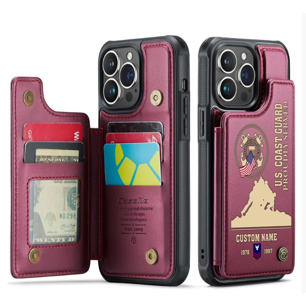 US Coast Guard, No One Fights Alone - Leather Flip Phone Case - Image 4