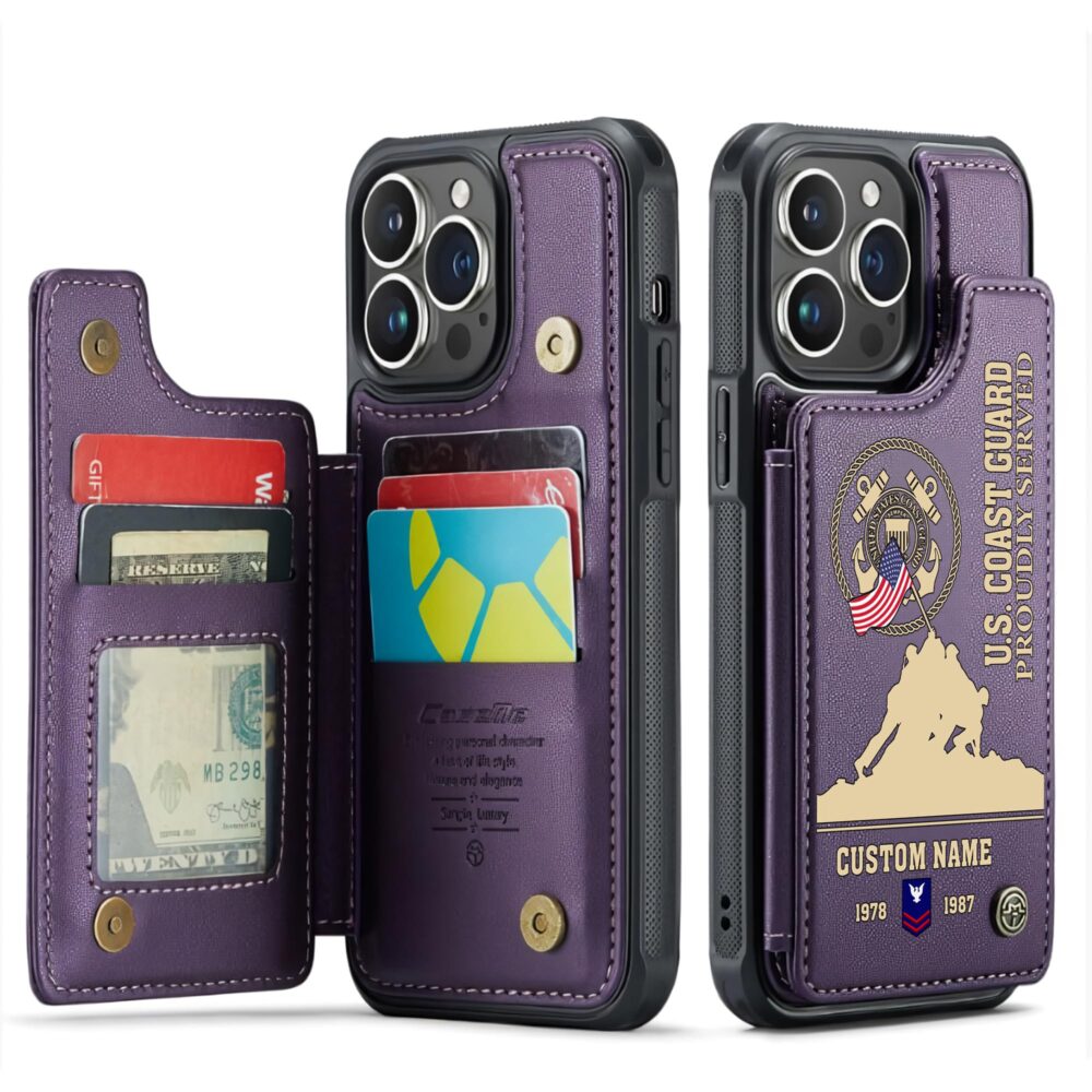 US Coast Guard, No One Fights Alone - Leather Flip Phone Case - Image 6