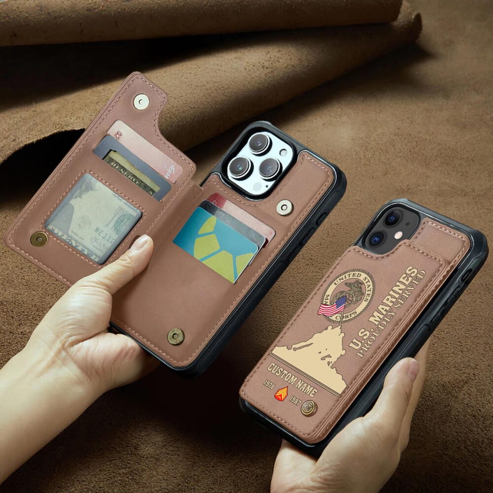 US Marine Corps, Honor, Duty, Service - Leather Flip Phone Case - Image 2