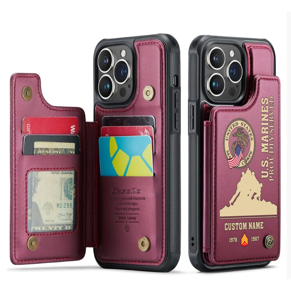 US Marine Corps, Honor, Duty, Service - Leather Flip Phone Case - Image 4