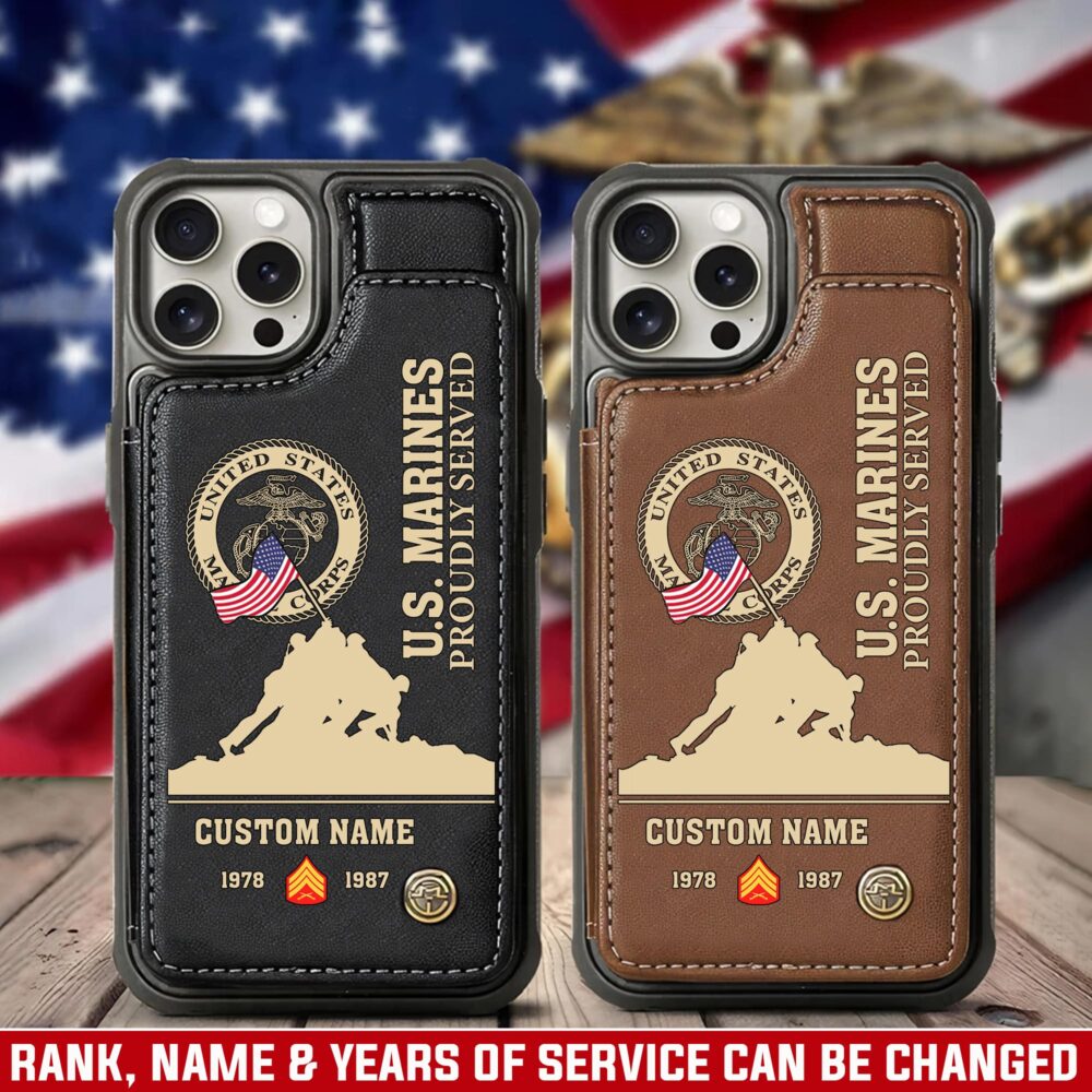 US Marine Corps, Honor, Duty, Service - Leather Flip Phone Case