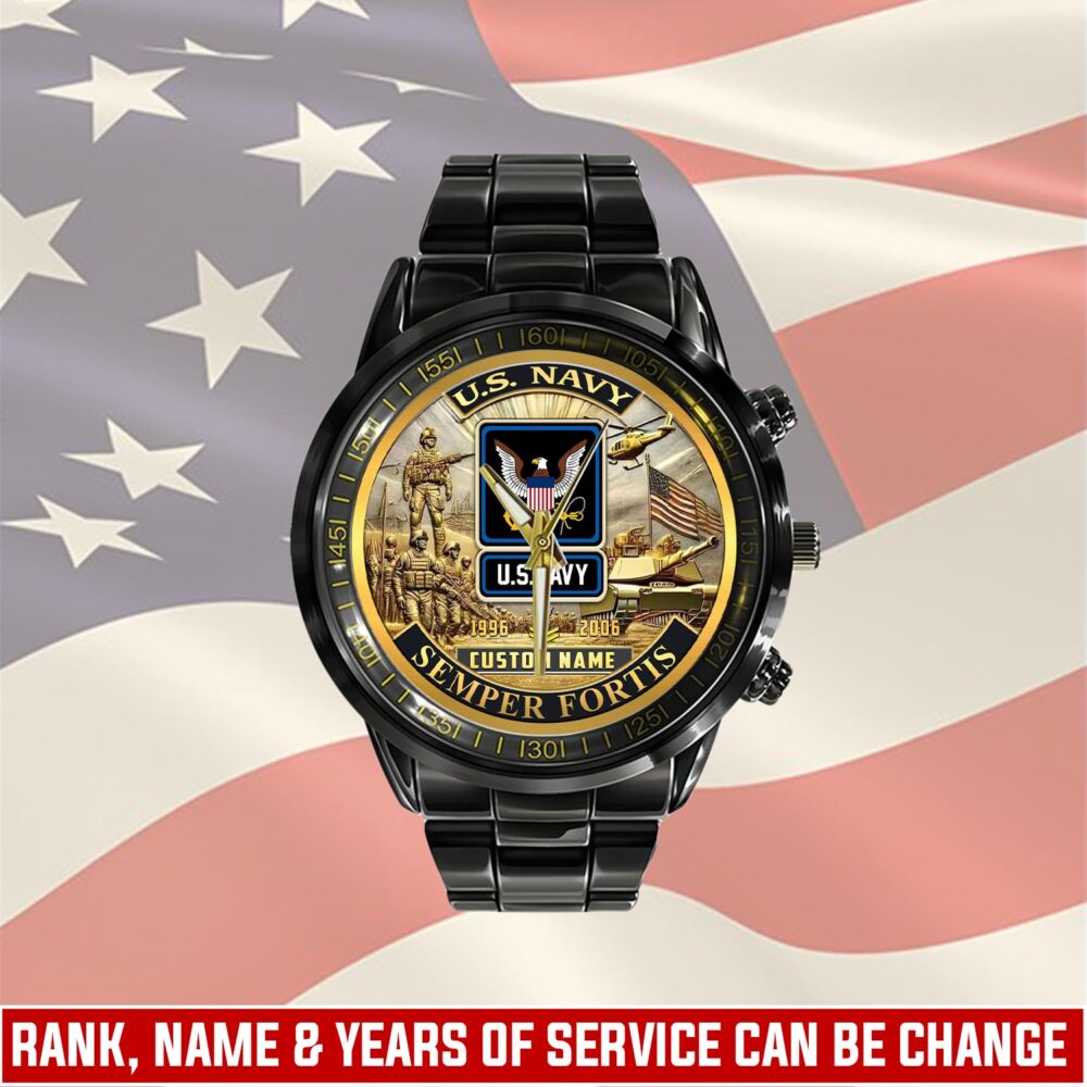 US Navy, Remember - Honor - Respect - Black Stainless Steel Watch
