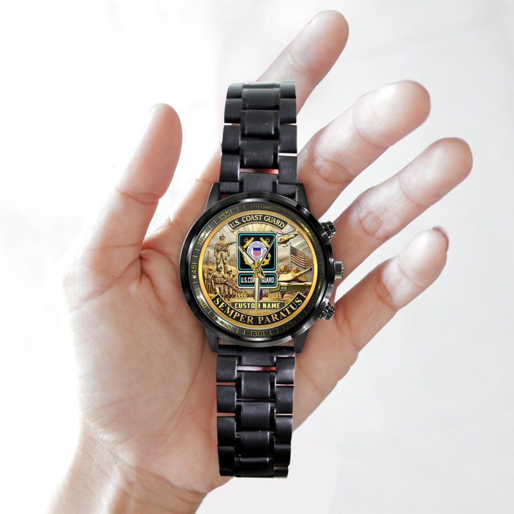 US Coast Guard, Once A Coastie, Always A Coastie - Black Stainless Steel Watch - Image 2