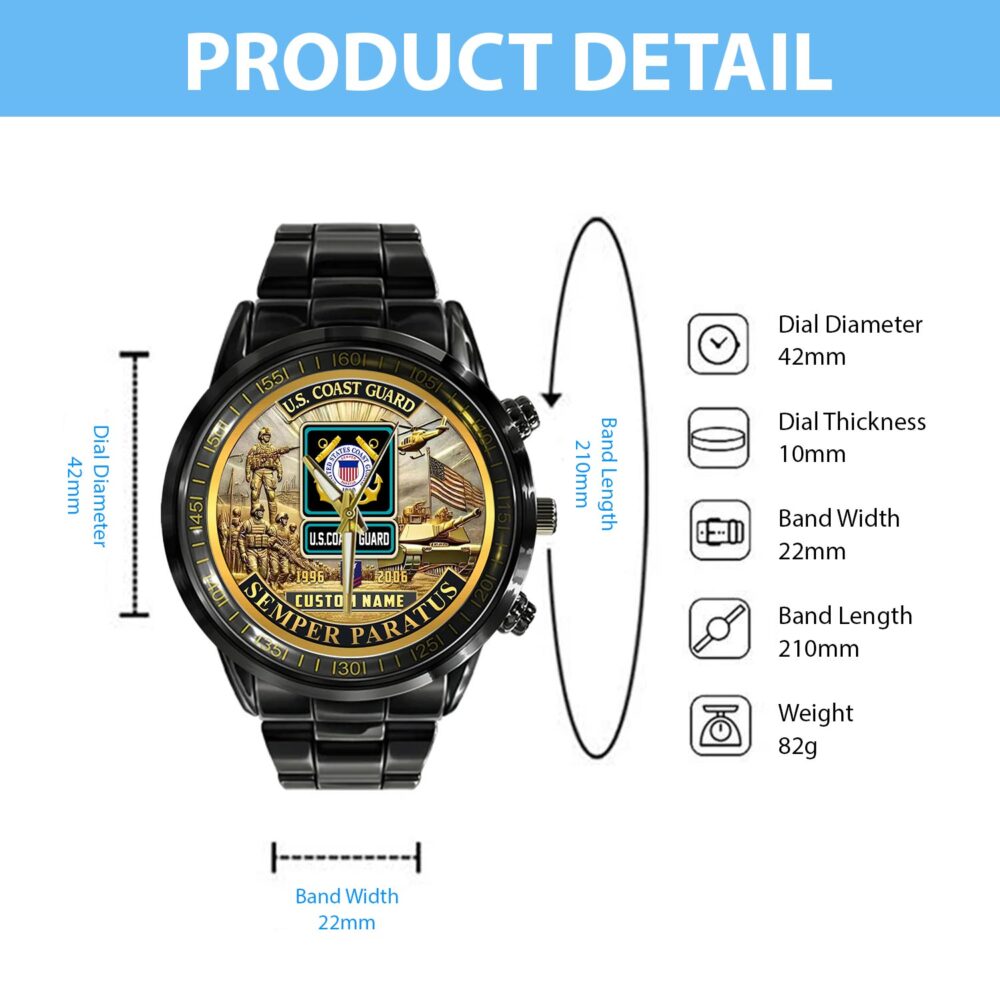 US Coast Guard, Once A Coastie, Always A Coastie - Black Stainless Steel Watch - Image 4