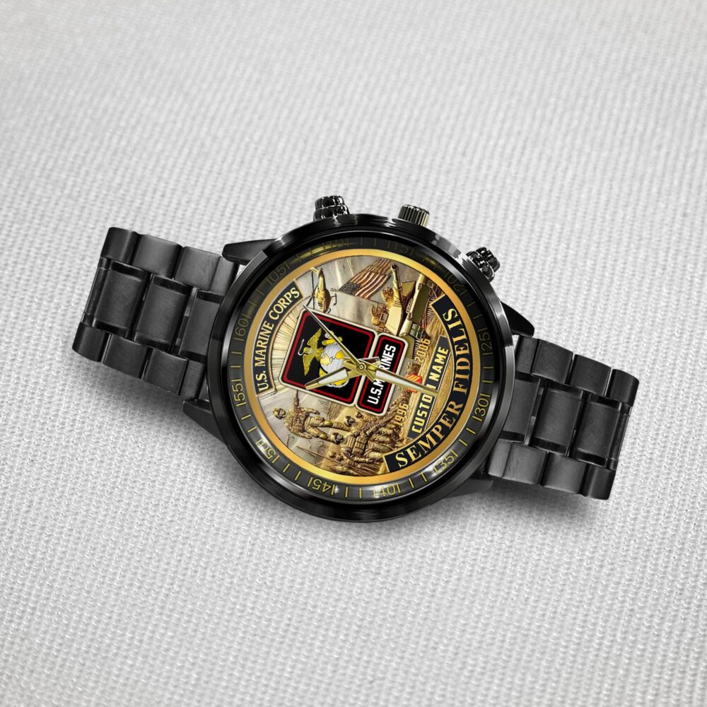 US Marine Corps, Lest We Forget - Black Stainless Steel Watch - Image 3