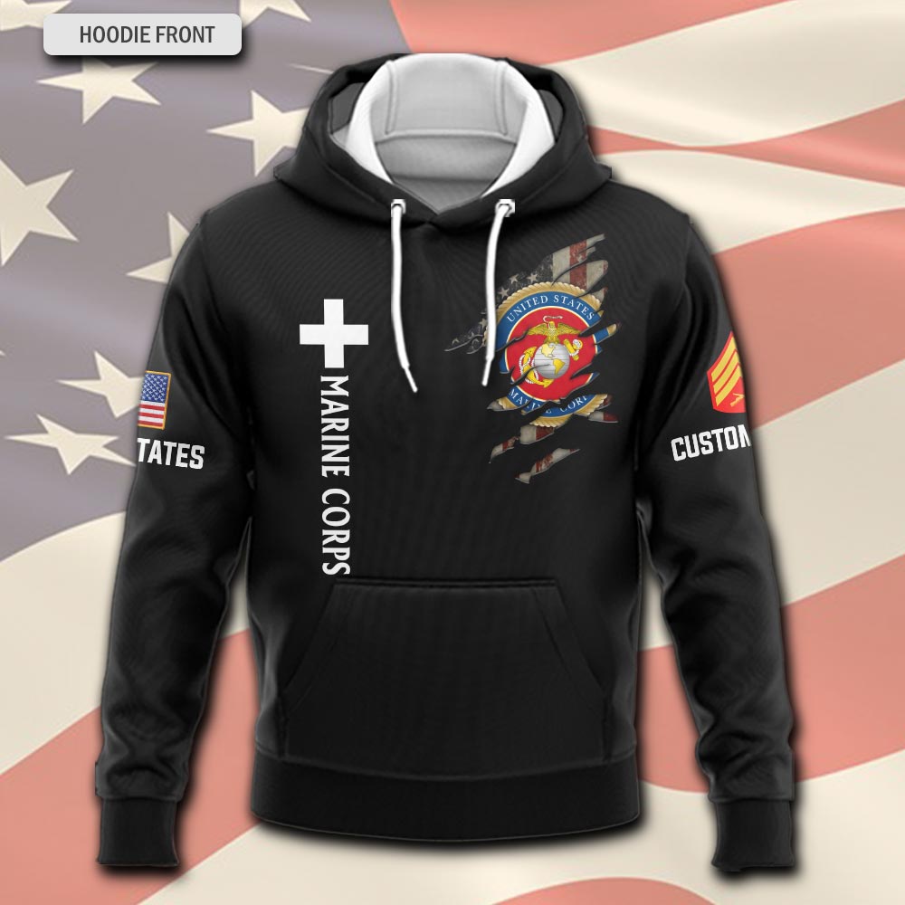 US Marine Corps, Proud Veteran - Hoodie - Image 2