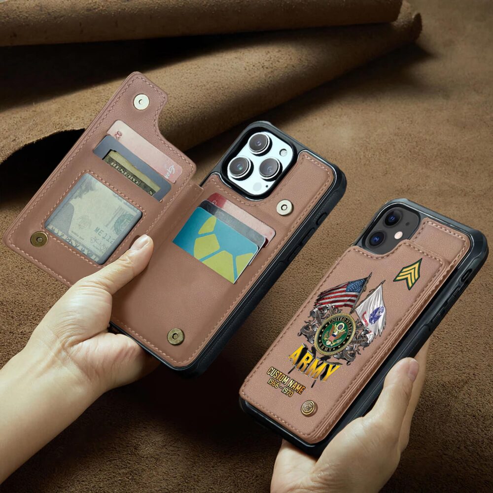 US Army, E 5 Army Specialist - Leather Flip Phone Case - Image 2