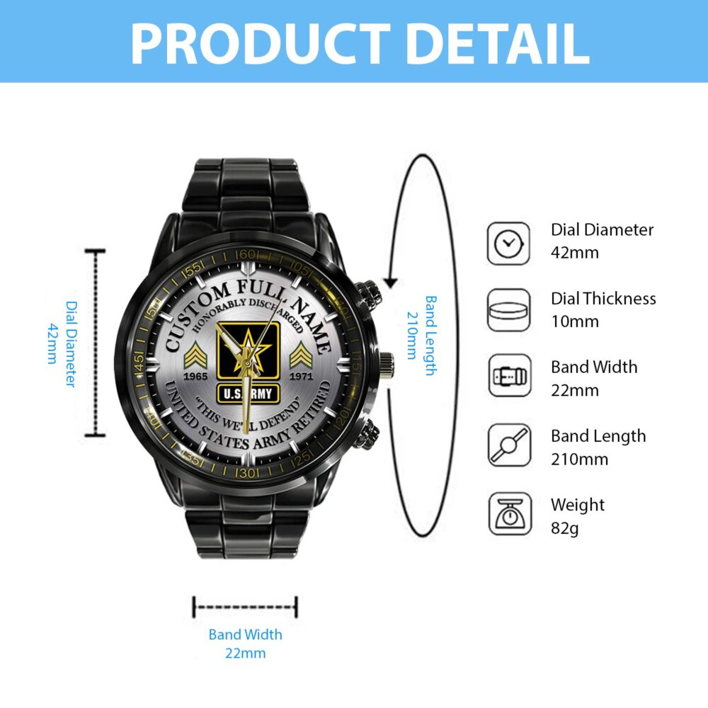 US Army, Always Remember, Never Forget - Black Stainless Steel Watch - Image 4