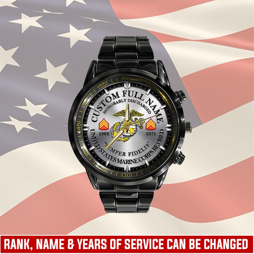 US Marine Corps, E 9 Marines Master Gunnery Sergeant - Black Stainless Steel Watch
