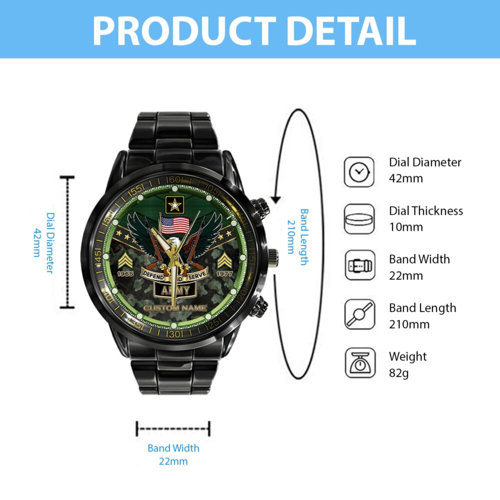 US Army, Freedom Isn't Free - Black Stainless Steel Watch - Image 4
