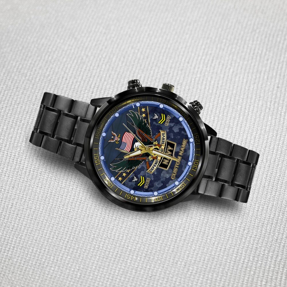 US Navy, Proud Veteran - Black Stainless Steel Watch - Image 3