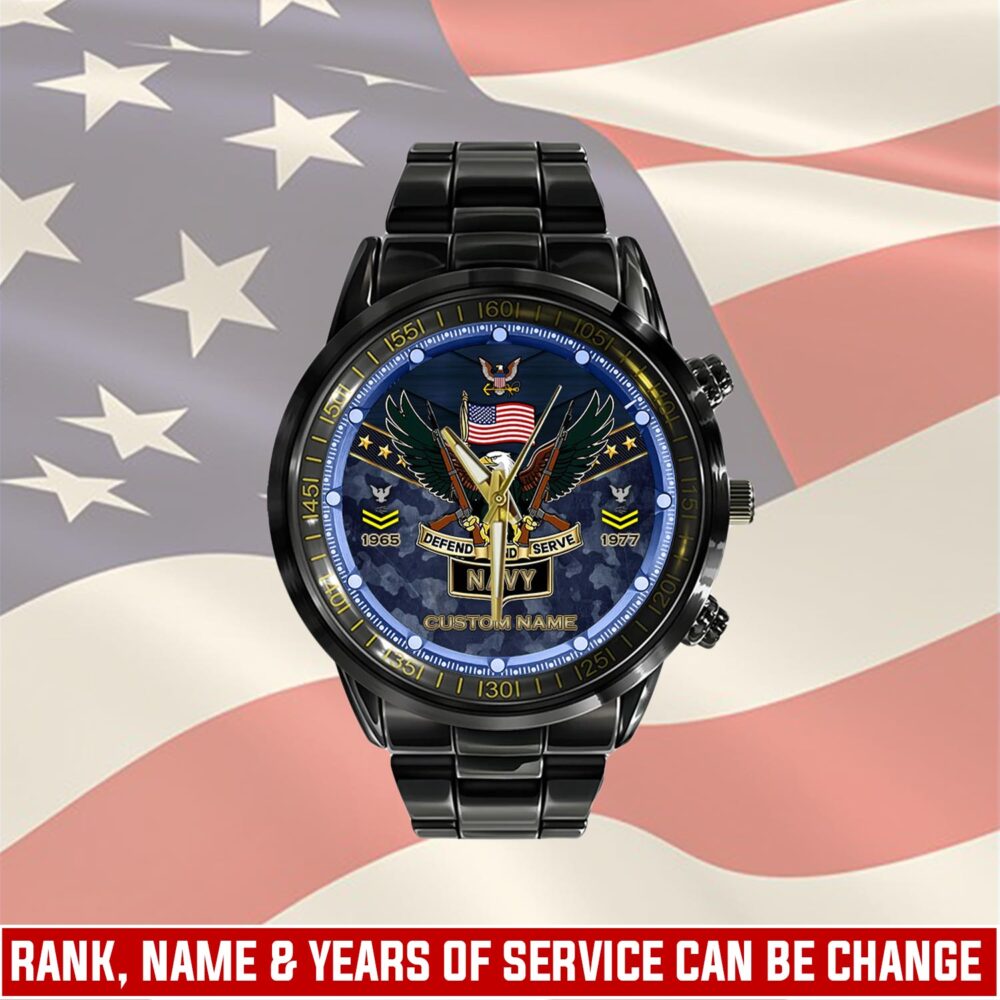 US Navy, Proud Veteran - Black Stainless Steel Watch